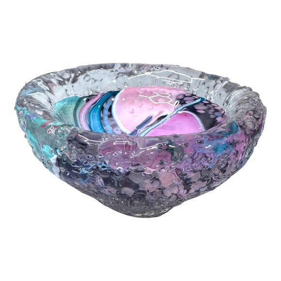 Peter Patterson Jellyfish Handblown Millefiori Glass Art Bowl Pastel Marbled 6" - Picture 5 of 7